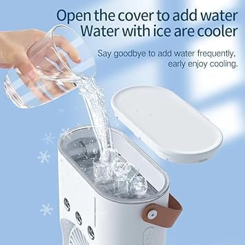 Portable Dual Head Cooling & Mist Spray USB Desk Fan | Rechargeable Mini Air Cooler with Humidifier, 180° Adjustable & 3 Wind Speeds – For Home, Office, Travel, Camping