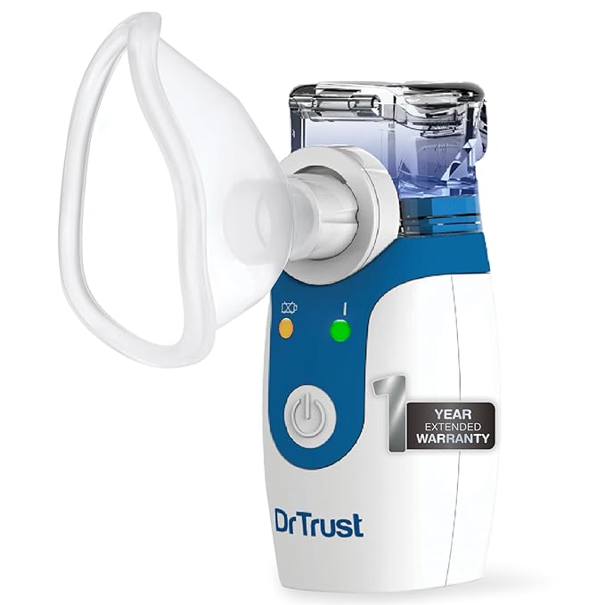 Dr Trust Portable Ultrasonic Mesh Nebulizer Machine Cool Mist Inhaler for Children and Adults (White)