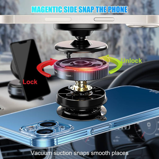 360ยฐ Magnetic Car Phone Holder โ Vacuum Suction Mount for Dashboard, Windshield, Gym, Mirror, or Shower โ Universal Smartphone Compatibility