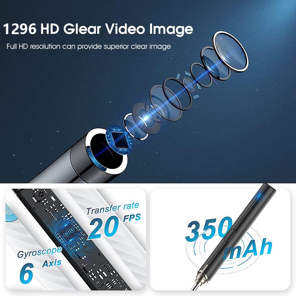 Wireless Ear Wax Removal Tool Kit with HD Camera – 1296P Otoscope Ear Cleaner with 6 LED Lights, 5MP Lens, 3.5mm Ear Scope, IP67 Waterproof, WiFi Compatible with iOS & Android