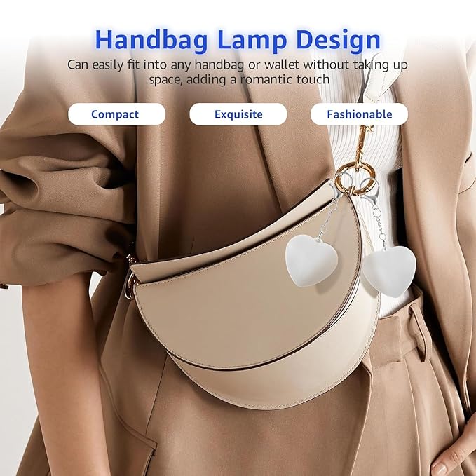 Heart-Shaped LED Purse Light with Auto Sensor – Touch-Activated Mini Handbag Light, USB Rechargeable Night Lamp for Bags, Purses, Backpacks – Gift for Women & Girls