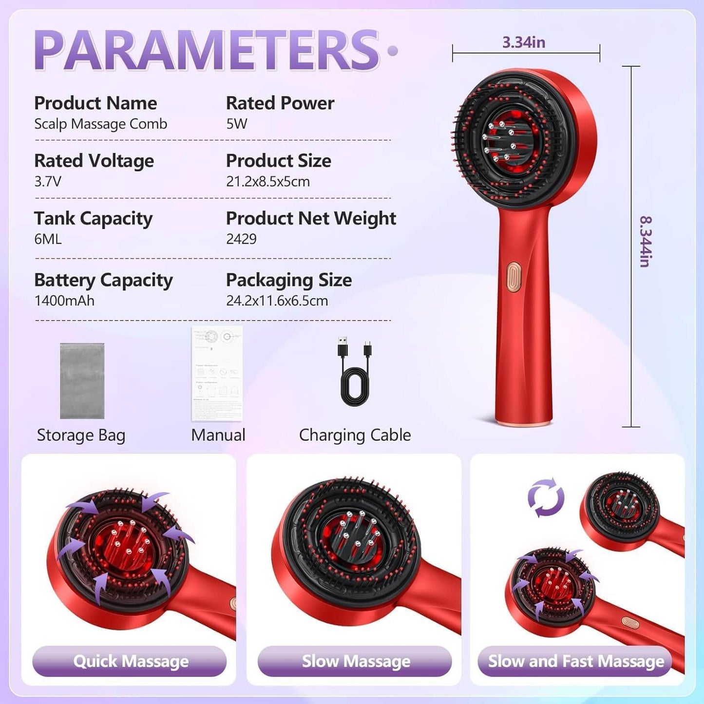 Electric Scalp Massager Comb with Hair Oil Applicator – Waterproof Head Massager Brush with 3 Modes, Rechargeable, Portable for Stress Relief & Hair Growth