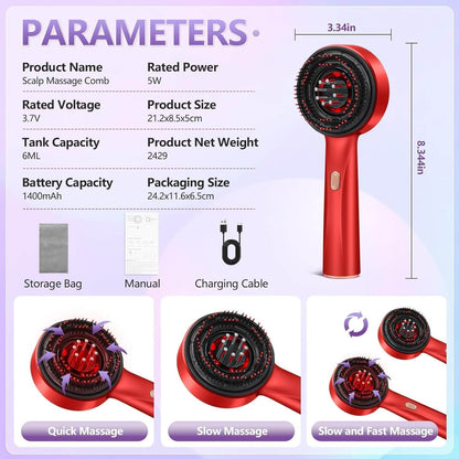 Electric Scalp Massager Comb with Hair Oil Applicator – Waterproof Head Massager Brush with 3 Modes, Rechargeable, Portable for Stress Relief & Hair Growth