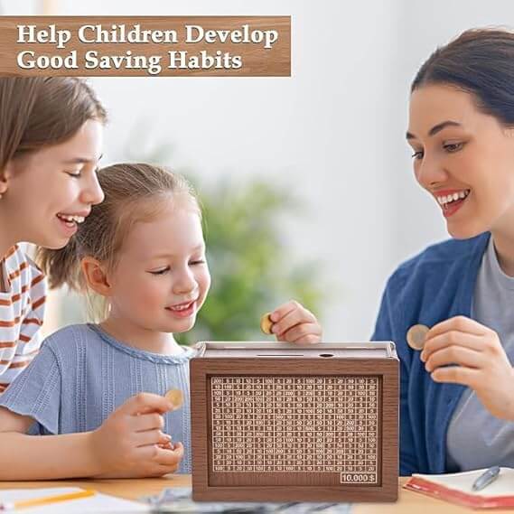 Wooden Piggy Bank with Counter – Retro Cash & Coin Savings Box with Countdown and Goal Tracker for Kids & Adults
