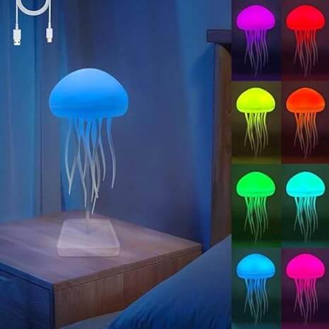 Jellyfish LED Night Light – Smart Voice Control, Colour Changing, USB Rechargeable Desk Lamp