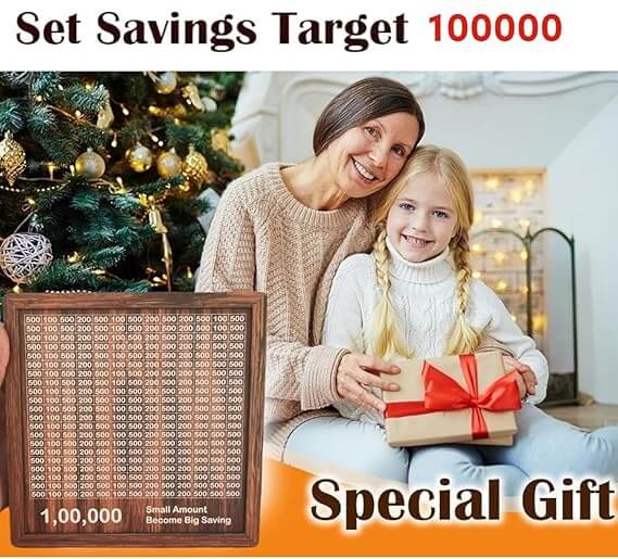 Wooden Piggy Bank with Counter – Retro Cash & Coin Savings Box with Countdown and Goal Tracker for Kids & Adults
